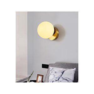 Modern Beyaz Glop Camlı Pilli Aplik Tak Çalıştır Aç Kapa Butonlu Kablosuz Eskitme Gold Sarı