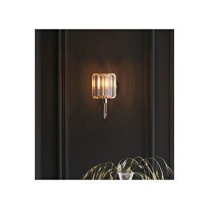 Modern Luxury Kristal Taşlı Pilli Aplik Aç Kapa Butonlu Tak Çalıştır Krom