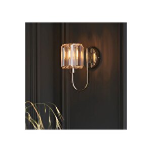 Luxury Modern Pilli Aplik Kristal Taşlı Duvar Aplik Kablosuz Aç Kapa Butonlu Tak Çalıştır Krom