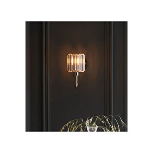 Luxury Modern Pilli Aplik Kristal Taşlı Duvar Aplik Kablosuz Aç Kapa Butonlu Tak Çalıştır Krom