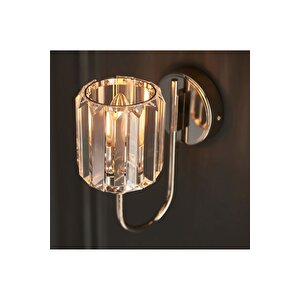 Luxury Modern Pilli Aplik Kristal Taşlı Duvar Aplik Kablosuz Aç Kapa Butonlu Tak Çalıştır Krom