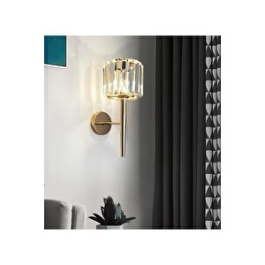 Modern Lüks Kristal Taşlı Aplik Elektrikle Çalışır Gold Sarı 1 Adet