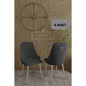Nil Serisi 4 Adet Mutfak Salon Sandalyesi Gümüş Metal Ayak Silinebilir Baby Face Kumaş Füme