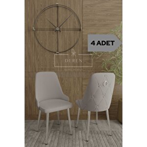 Nil Serisi 4 Adet Mutfak Salon Sandalyesi Gümüş Metal Ayak Silinebilir Baby Face Kumaş Açikgri̇