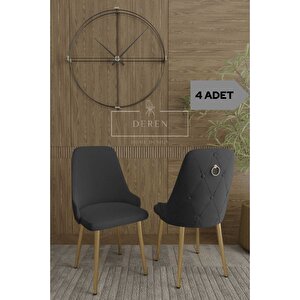 Nef Serisi 4 Adet Mutfak Salon Sandalyesi Gold Metal Ayak Silinebilir Baby Face Kumaş Füme