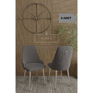 Nil Serisi 6 Adet Mutfak Salon Sandalyesi Gümüş Metal Ayak Silinebilir Baby Face Kumaş Antrasit