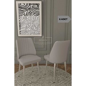 Par Serisi 6 Adet Açık Gri Silinebilir Kumaş Mutfak Salon Sandalyesi Gümüş Metal Ayak