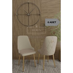Nef Serisi 6 Adet Mutfak Salon Sandalyesi Gold Metal Ayak Silinebilir Baby Face Kumaş Kapi̇çi̇no