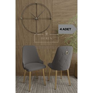 Nef Serisi 4 Adet Mutfak Salon Sandalyesi Gold Metal Ayak Silinebilir Baby Face Kumaş Antrasi̇t
