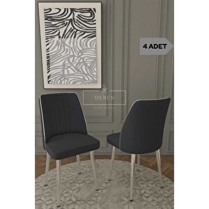 Par Serisi 4 Adet Füme Silinebilir Kumaş Mutfak Salon Sandalyesi Gümüş Metal Ayak