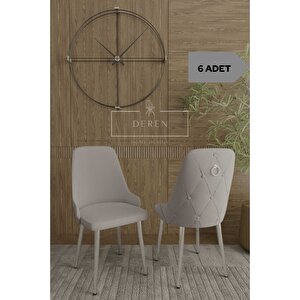 Nil Serisi 6 Adet Mutfak Salon Sandalyesi Gümüş Metal Ayak Silinebilir Baby Face Kumaş Açık Gri