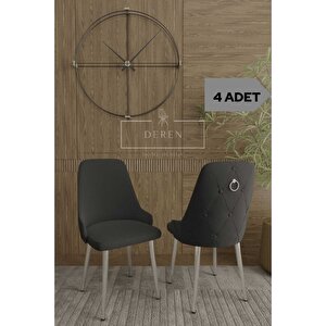 Nil Serisi 4 Adet Mutfak Salon Sandalyesi Gümüş Metal Ayak Silinebilir Baby Face Kumaş Si̇yah