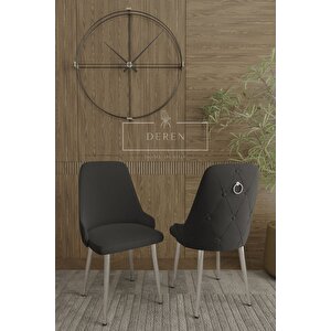 Nil Serisi Mutfak Salon Sandalyesi Gümüş Metal Ayak Silinebilir Baby Face Kumaş 1 Adet Siyah