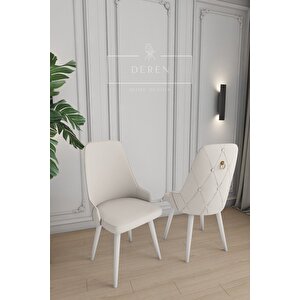Fier Serisi 4 Adet Krem Sandalye Mutfak Ve Salon Sandalyesi