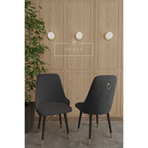 Zen Gold Serisi 6 Adet Baby Face Kumas Silinebilir Mutfak Salon Yemek Sandalyesi Füme