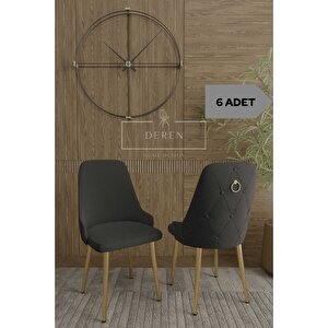 Nef Serisi 6 Adet Mutfak Salon Sandalyesi Gold Metal Ayak Silinebilir Baby Face Kumaş