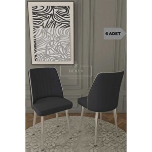 Par Serisi 6 Adet Füme Silinebilir Kumaş Mutfak Salon Sandalyesi Gümüş Metal Ayak