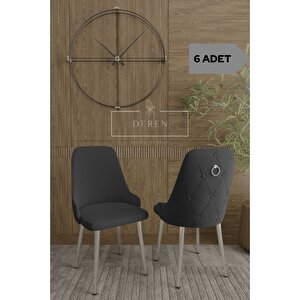 Nil Serisi 6 Adet Mutfak Salon Sandalyesi Gümüş Metal Ayak Silinebilir Baby Face Kumaş Füme