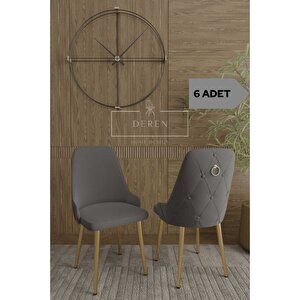 Nef Serisi 6 Adet Mutfak Salon Sandalyesi Gold Metal Ayak Silinebilir Baby Face Kumaş