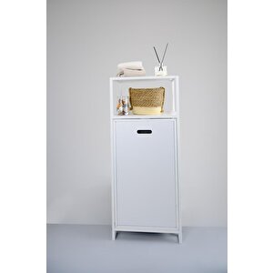 Metal Kirli Sepetli 2 Raflı Çok Amaçlı Banyo Düzenleyici Raf Organizer Beyaz – Mrs-007 C1-1-369