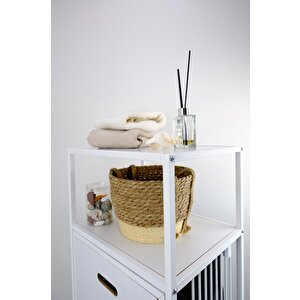 Metal Kirli Sepetli 2 Raflı Çok Amaçlı Banyo Düzenleyici Raf Organizer Beyaz – Mrs-007 C1-1-369