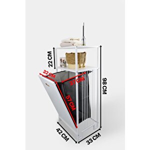 Digithome Metal Kirli Sepetli 2 Raflı Çok Amaçlı Banyo Düzenleyici Raf Organizer Beyaz – Mrs-007 C1-1-369