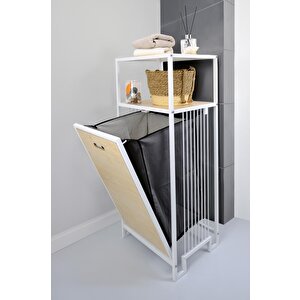 Metal Kirli Sepetli 2 Raflı Çok Amaçlı Banyo Düzenleyici Raf Organizer Akçaağaç – Mrs-006 C1-1-369