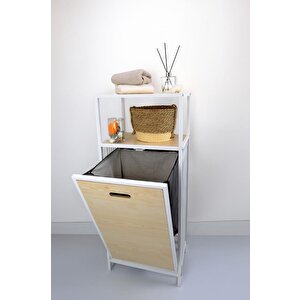 Metal Kirli Sepetli 2 Raflı Çok Amaçlı Banyo Düzenleyici Raf Organizer Akçaağaç – Mrs-006 C1-1-369