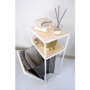 Metal Kirli Sepetli 2 Raflı Çok Amaçlı Banyo Düzenleyici Raf Organizer Akçaağaç – Mrs-006 C1-1-369