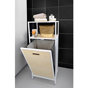 Digithome Metal Kirli Sepetli 2 Raflı Çok Amaçlı Banyo Düzenleyici Raf Organizer Akçaağaç – Mrs-006 C1-1-369