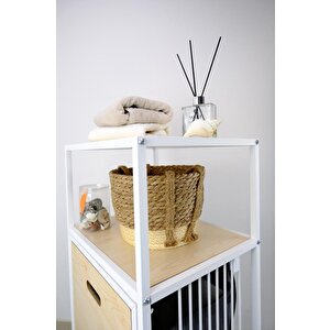 Digithome Metal Kirli Sepetli 2 Raflı Çok Amaçlı Banyo Düzenleyici Raf Organizer Akçaağaç – Mrs-006 C1-1-369