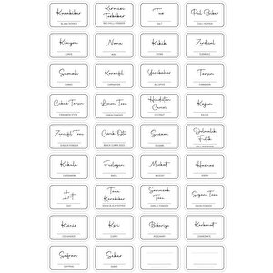 36 Adet Dikdörtgen Baharat Kavanoz Etiketi Sticker Seti 4,5x3 Cm C1-1-149