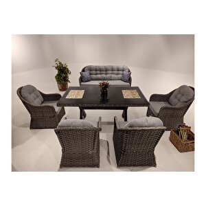 Ada Rattan Bahçe Balkon Masa Takımı 7 Kişilik