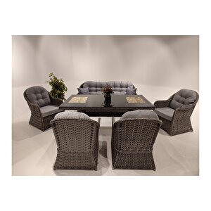 Ada Rattan Bahçe Balkon Masa Takımı 7 Kişilik