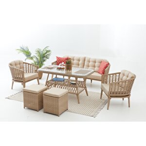 Linda Rattan Bahçe Oturma Grubu 3 1 1 ve Sehpa