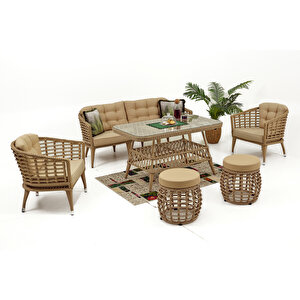 Linda Rattan Bahçe Oturma Grubu 3 1 1 ve Sehpa