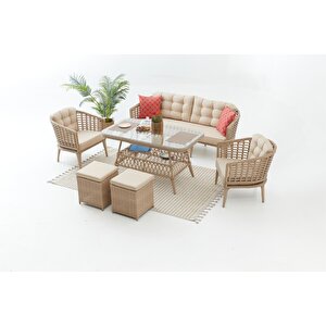 Linda Rattan Bahçe Oturma Grubu 3 1 1 ve Sehpa