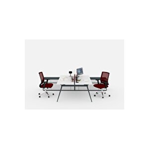 Deep İki̇li̇ Maxi̇ 180 Cm Etajerli̇ Çalişma Ofi̇s Masa Workstation (beyaz/antrasit)