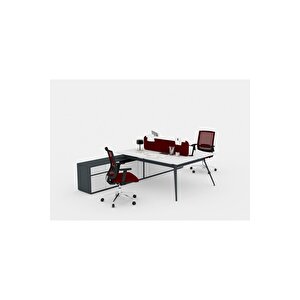Deep İki̇li̇ Maxi̇ 180 Cm Etajerli̇ Çalişma Ofi̇s Masa Workstation (beyaz/antrasit)