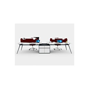 Deep 315 Cm Dörtlü Wıde Etajerli Çalışma Ofis Masa Workstation (lake Beyaz/antrasi̇t)
