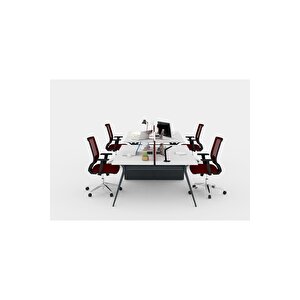 Deep 360 Cm Dörtlü Wıde Etajerli Çalışma Ofis Masa Workstation (lake Beyaz/antrasi̇t)