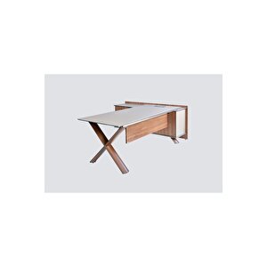 Wino 200 Cm Tekli̇ Sol Etajerli̇ Yöneti̇ci̇ Çalişma Ofi̇s Masa Takim (karamel Galaxy/milas)