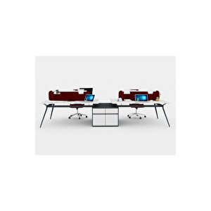 Deep 395 Cm Dörtlü Wıde Etajerli Çalışma Ofis Masa Workstation (lake Beyaz/antrasi̇t)
