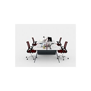 Deep 395 Cm Dörtlü Wıde Etajerli Çalışma Ofis Masa Workstation (lake Beyaz/antrasi̇t)