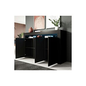 Konsol Led Aydınlatmalı Şık Büfe Modern Ve Zarif Konsol Siyah Mat Büfe