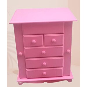 Hobi Takı Kutu Makyaj Şifonyer 90389 Model 9çekmece Parlak Pembe Ahşap Mdf Elyapım