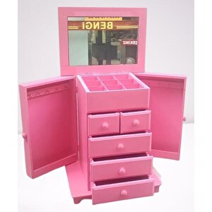 Hobi Takı Kutu Makyaj Şifonyer 90389 Model 9çekmece Parlak Pembe Ahşap Mdf Elyapım