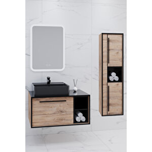 Energy 90 Cm Siyah Lavabolu Banyo Dolabı - Boy Dolap Dahil
