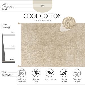 Cool Cotton Ccn Plain Bej Makinede Yıkanabilir Kaymaz Taban Pamuk Dokuma Bebek Halı 80x150 cm