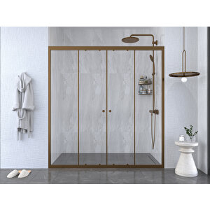 İskit Duşakabin 197 Cm 2 Sabit 2 Sürgü İki Duvar Arası Bronz  Profil 6mm Şeffaf Kabin 197 cm
